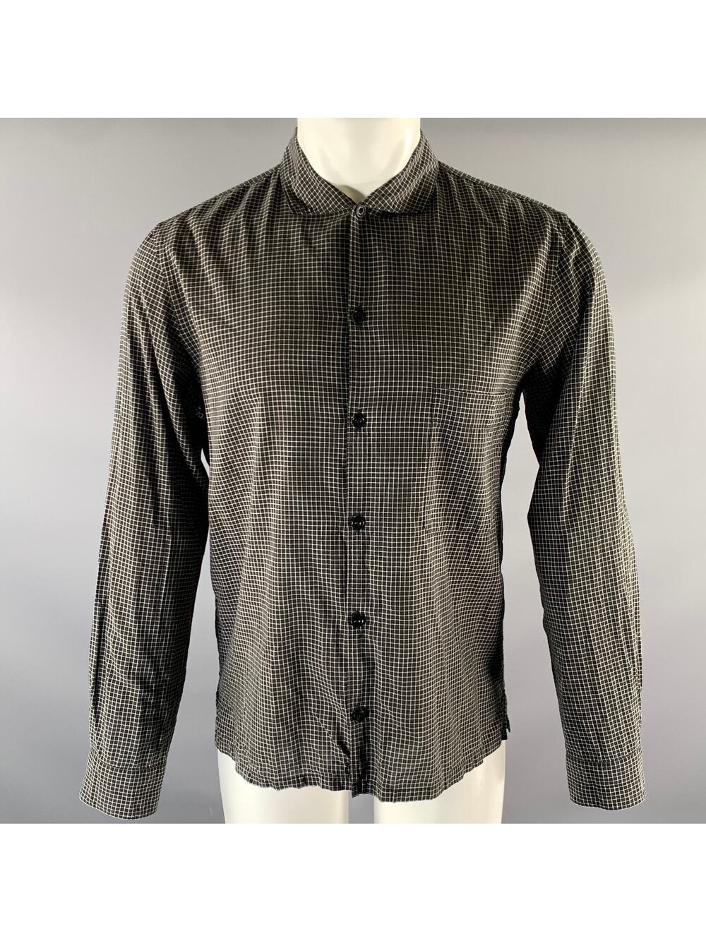 LEMAIRE Size S Black Cream Check Cotton Blend Cutaway Long Sleeve Shirt